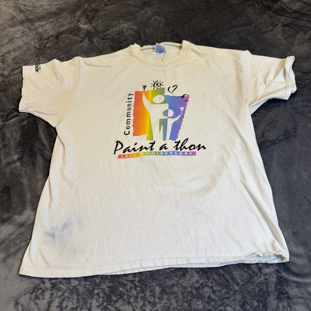 VTG 90s Hanes Beefy-T Community Paint-A-Thon Art Graphic Shirt Sz XL Made in USA